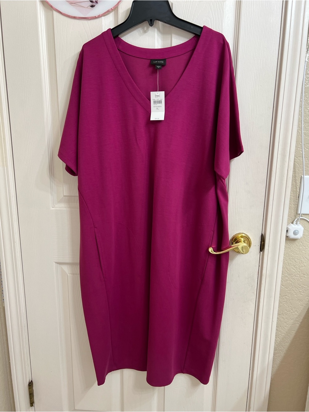 NWT J. Jill Magenta Pink Knit V-Neck Shift Dress Pockets XL Plus Size